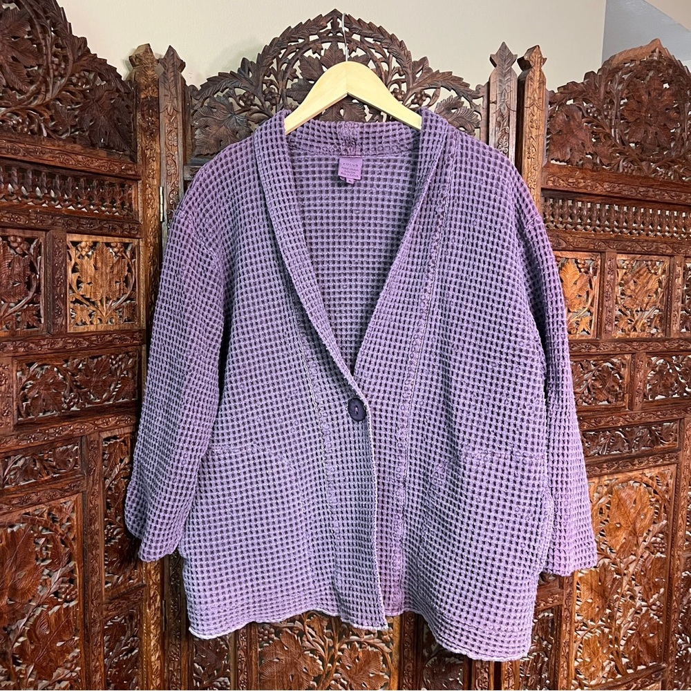Purple Waffle Knit Cardigan Oversized Cozy Boho Layering Jacket Women
